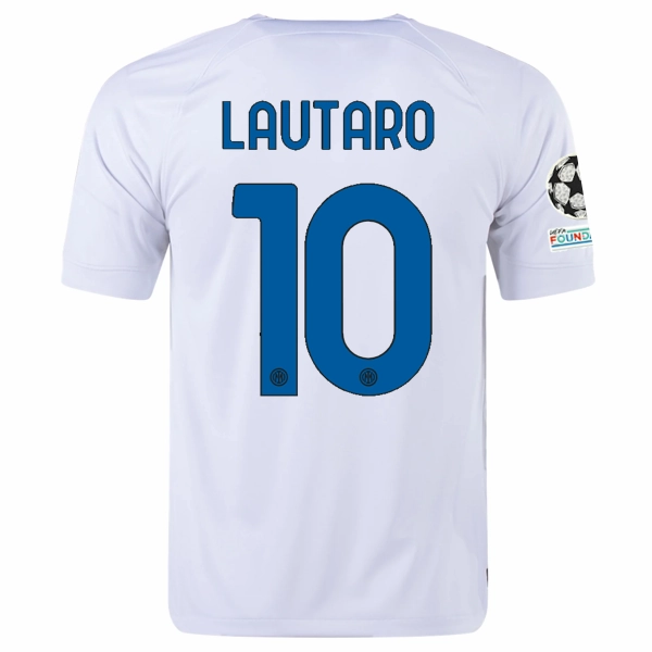 Agility Wear Mesh Detail Nike Inter Milan Lautaro Martinez Away Jersey w/ Champions League   Copa Italia Patches 23/24 (White/Lyon Blue)