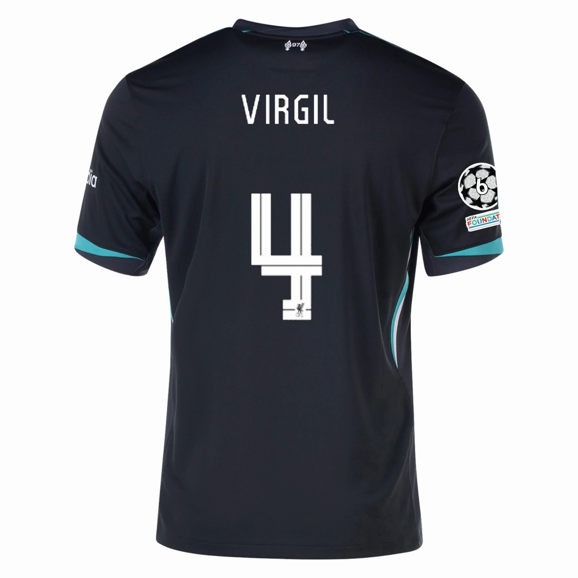Nike Liverpool Virgil Van Dijk Away Jersey w/ Champions League Patches 24/25 (Night Forest/Washed Teal) Breathable Back Vents Relaxed Silhouette