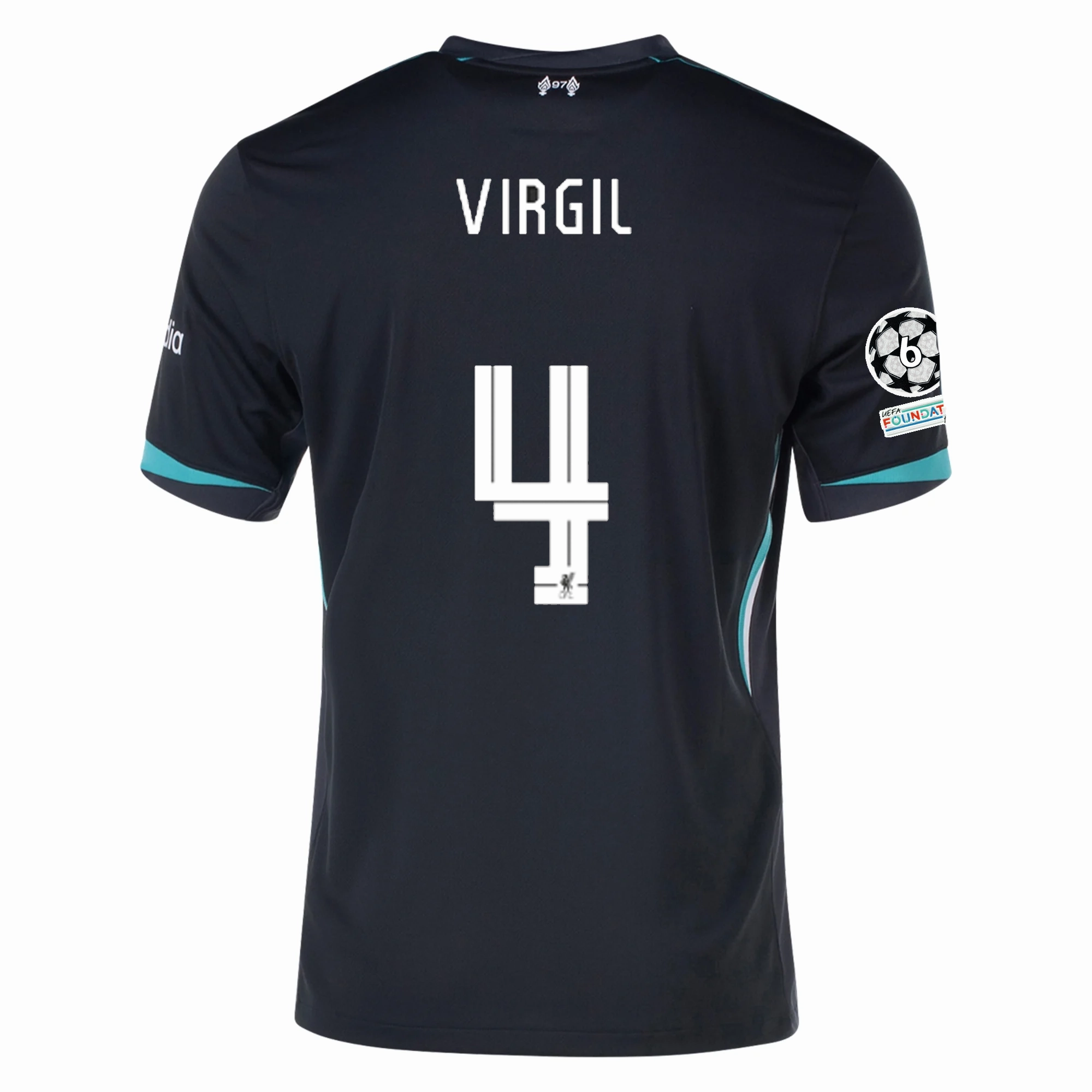 Nike Liverpool Virgil Van Dijk Away Jersey w/ Champions League Patches 24/25 (Night Forest/Washed Teal) Layer Base Game Ready