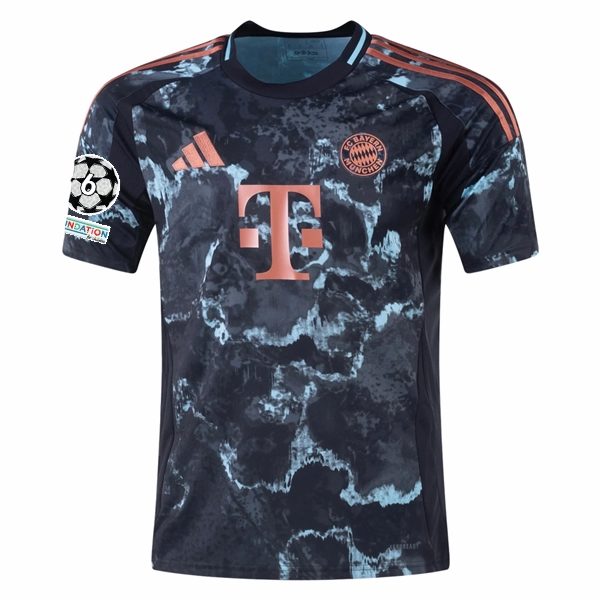 Ribbed collar adidas Bayern Munich Authentic Alphonso Davies Away Jersey w/ Champions League Patches 24/25 (Black/Copper/Blue)