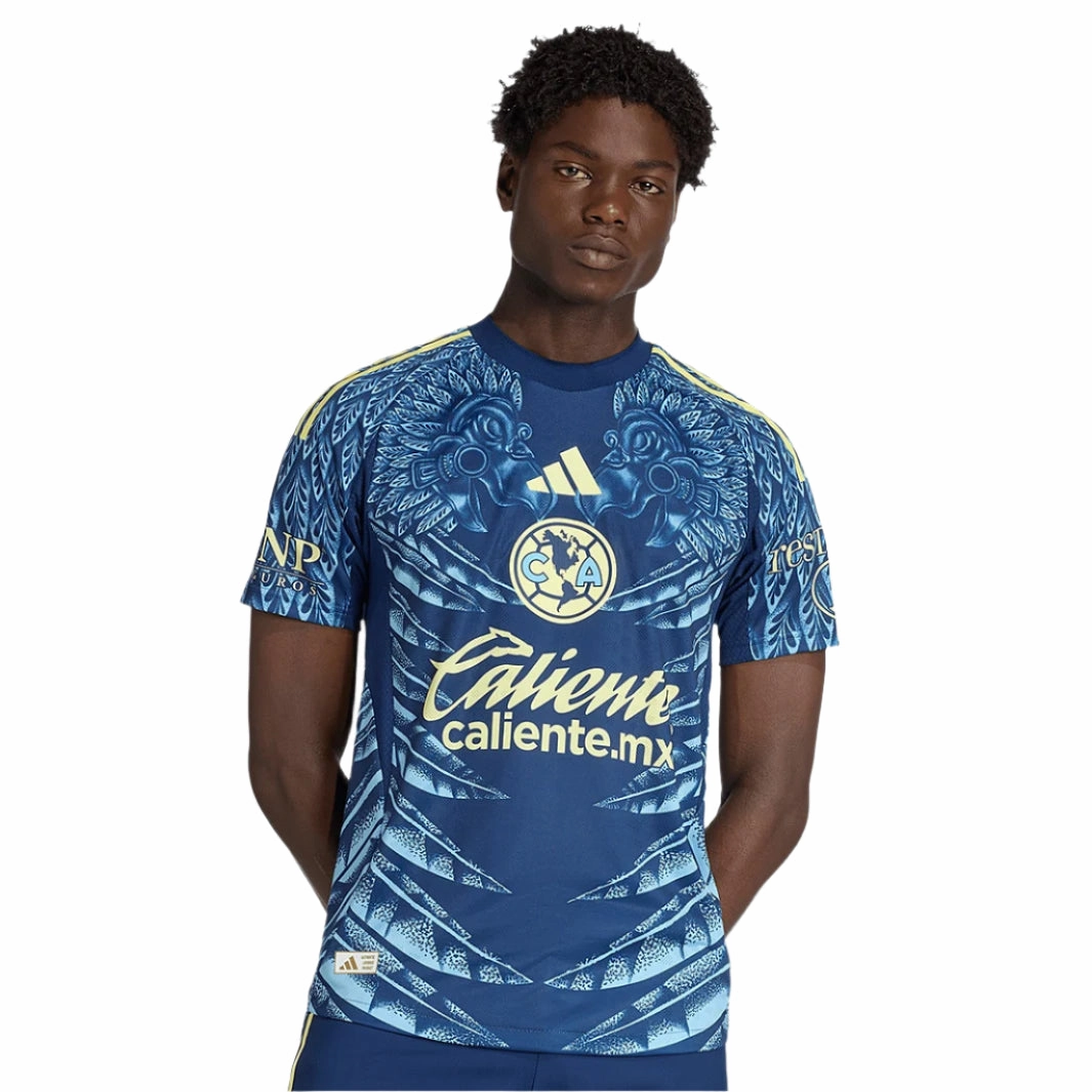 Ergonomic Cut Lightweight Interlock Knit adidas Brian Rodriguez Men's Club Am??rica 25/26 Authentic Away Jersey (Blue)