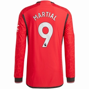 adidas Manchester United Authentic Anthony Martial Long Sleeve Home Jersey w/ EPL   No Room For Racism Patches 23/24 (Team College Red) Breathe Fit Free Motion