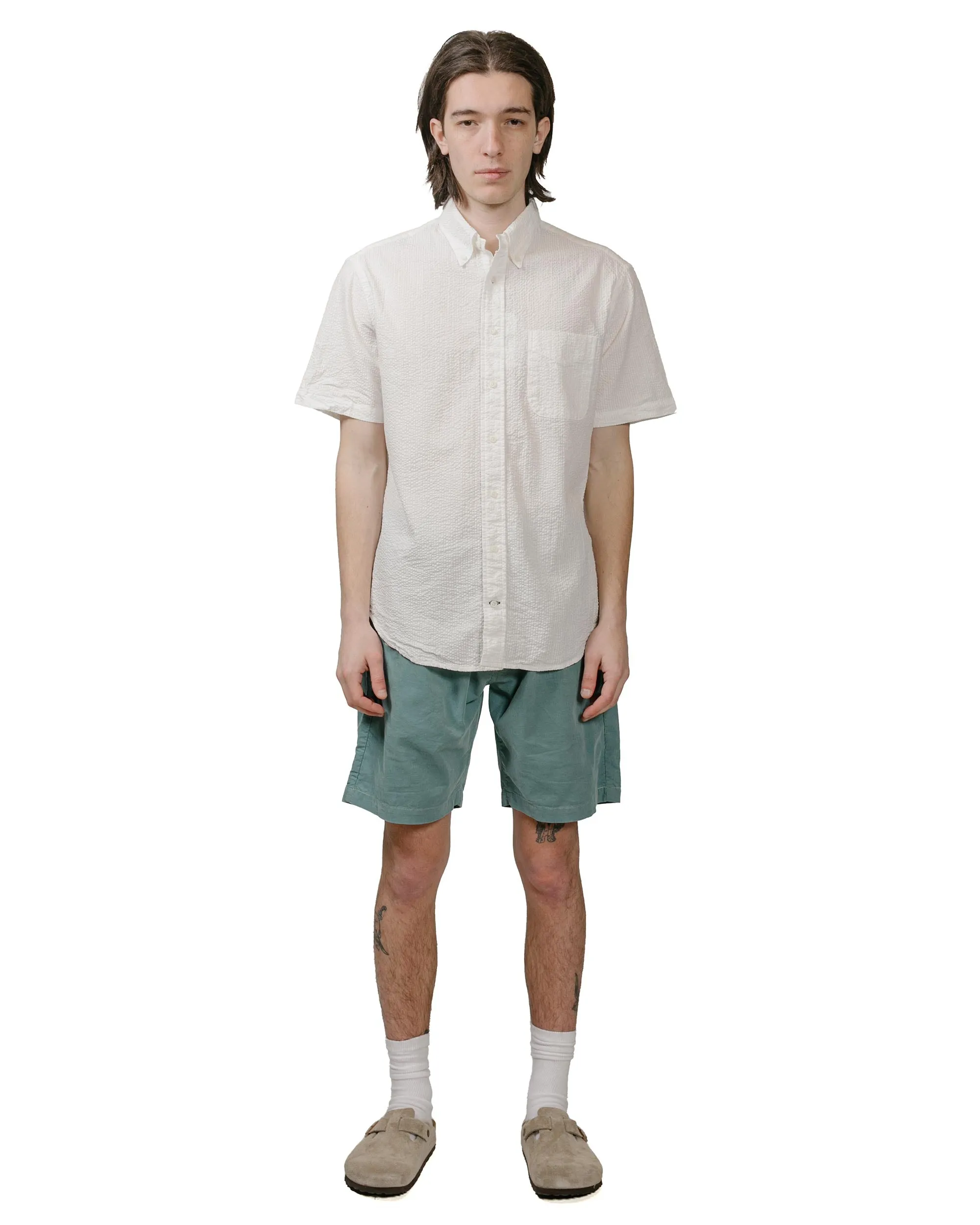 Gitman Vintage Bros. White Seersucker Short Sleeve Shirt Flexible Shoulder Panels Patterned Texture
