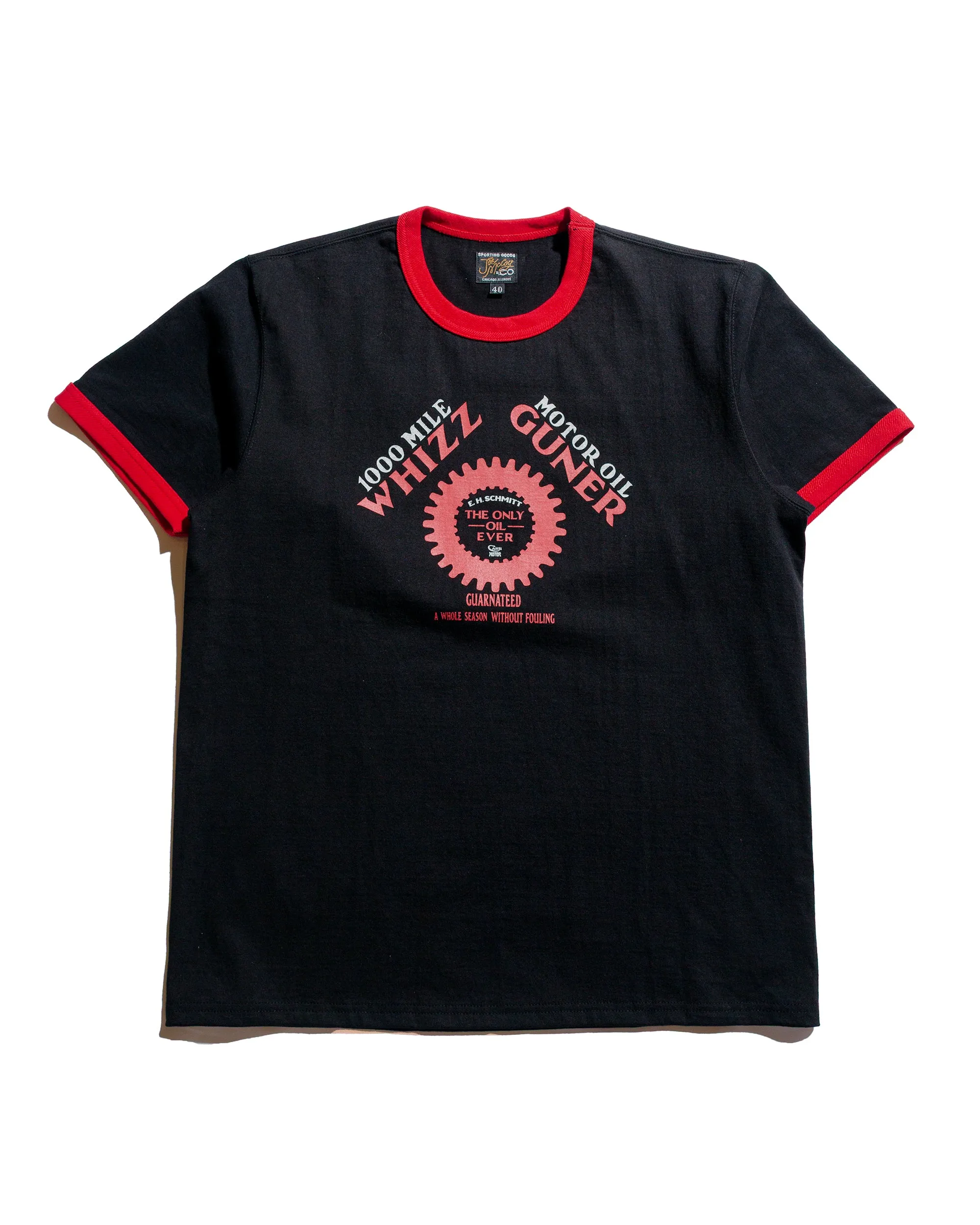 The Real McCoy's MC25016 Joe McCoy Tee / Whiz Gunner Black/Red Reinforced Hemline Chill Design