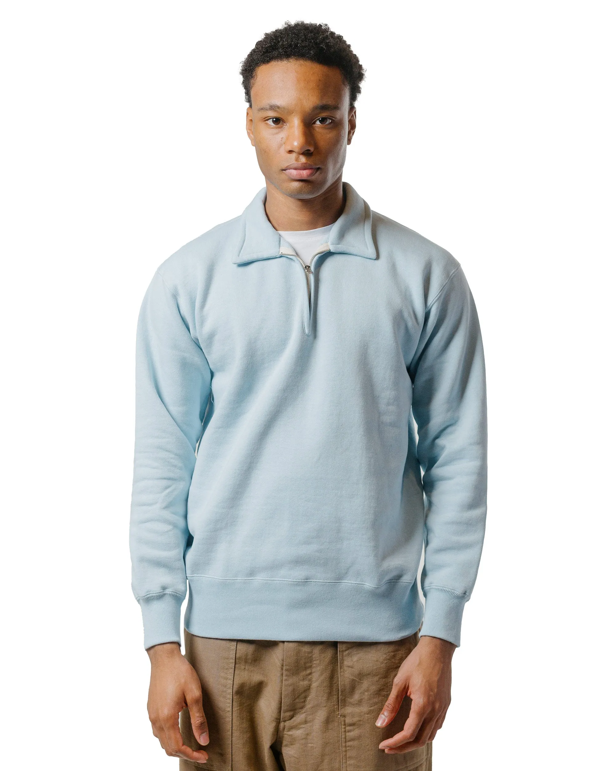The Real McCoy??s MC24115 10 Oz. Loopwheel 1/4 Zip Sweatshirt Saxe glove accents