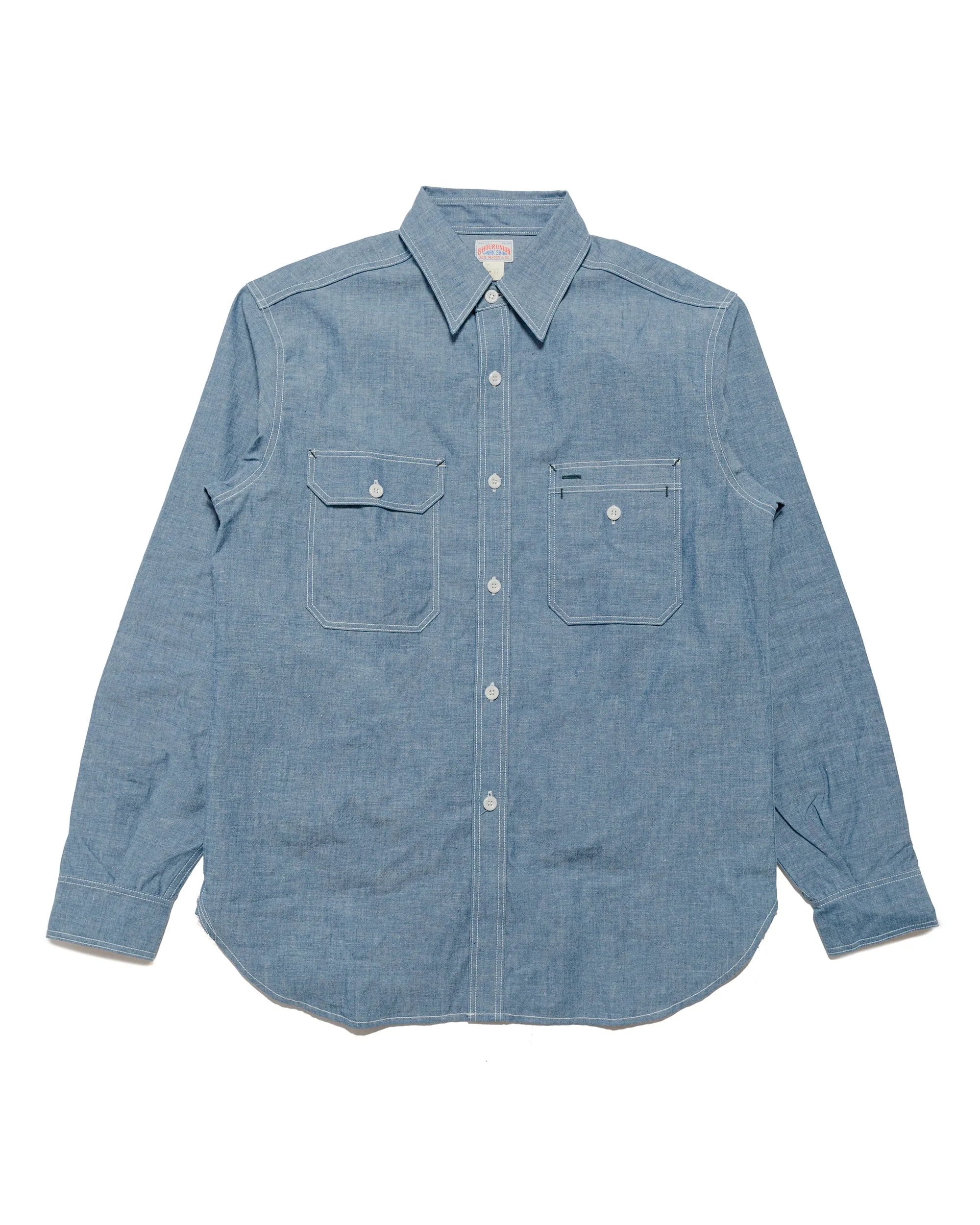 Textured Finish Chic Look The Real McCoy's MS24004 8HU Chambray Serviceman Shirt Light Blue