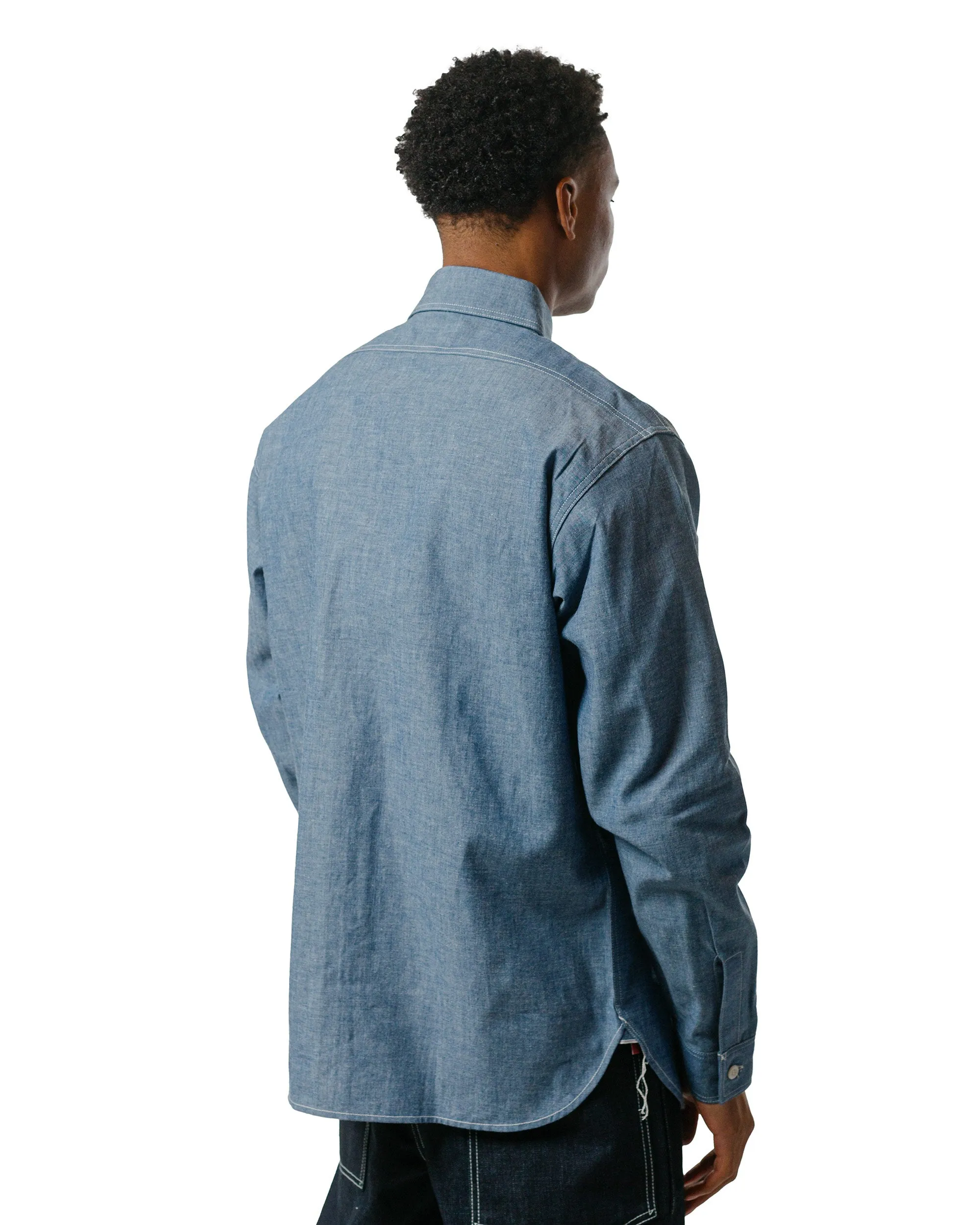 Durable Texture The Real McCoy's MS24004 8HU Chambray Serviceman Shirt Light Blue