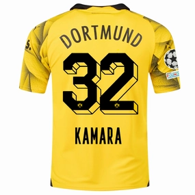 UV Protection Finish Puma Mens Borussia Dortmund Abdoulaye Kamara Third Jersey w/ Champions League Patches 23/24 (Cyber Yellow/Puma Black)