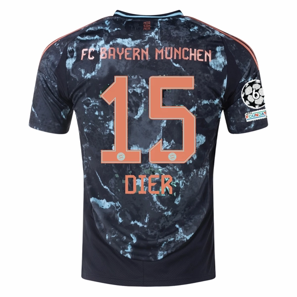 Focused Cut Seam Free Underarm Venting adidas Bayern Munich Authentic Eric Dier Away Jersey w/ Champions League Patches 24/25 (Black/Copper/Blue)