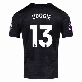 Wicking Channel Technology Nike Udogie Men's Tottenham Away Jersey w/ EPL   No Room For Racism Patches 25/26 (Black/Iron)
