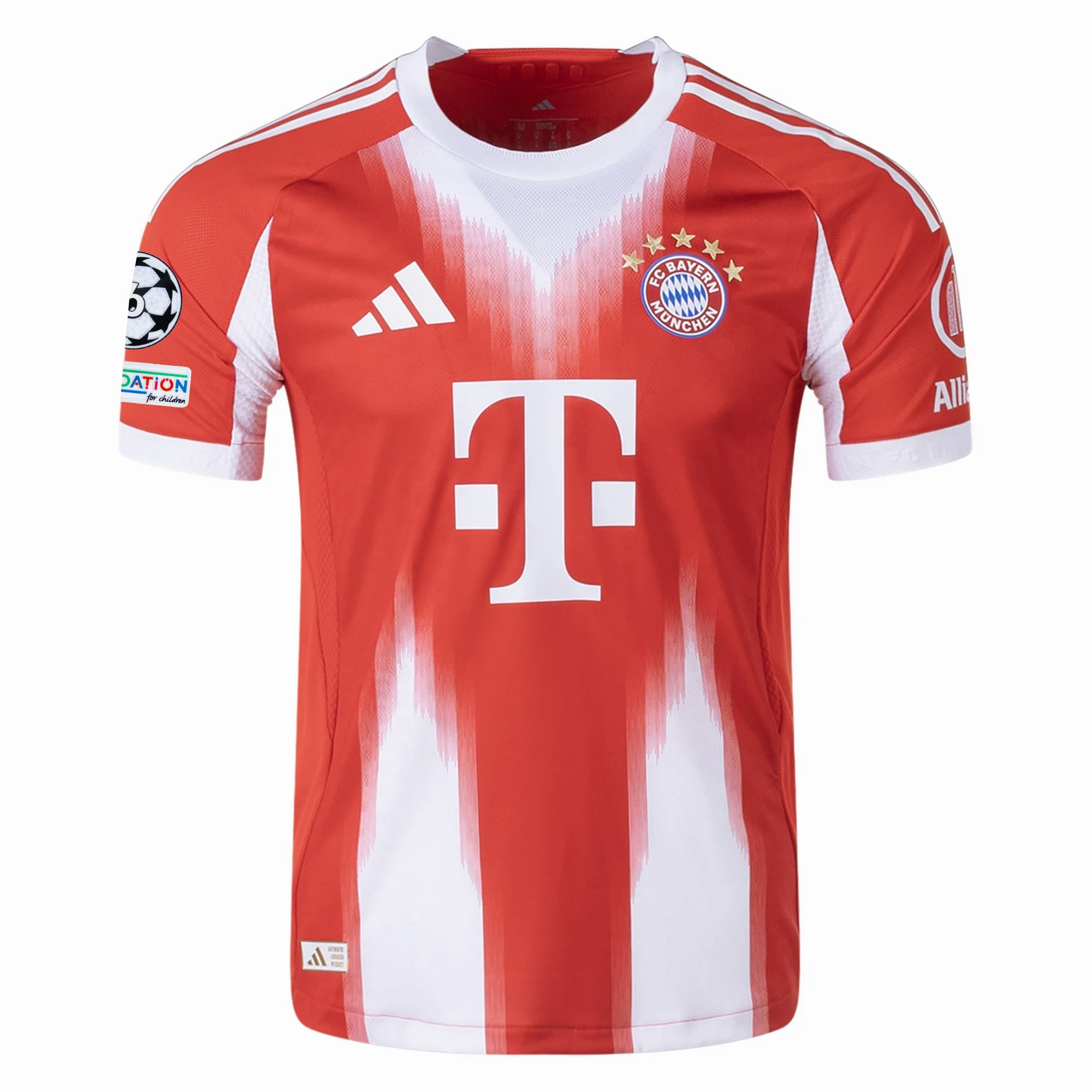 adidas Bayern Munich Authentic Home Jersey w/ Champion League Patches 25/26 (Red) Compression Fit Tech Sustainable Dye Process