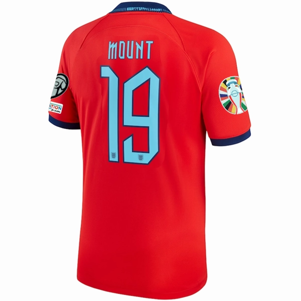 Nike England Mason Mount Away Jersey 22/23 w/ Euro Qualifier Patches (Challenge Red/Blue Void) Reflective Trim Drop Tail Hem