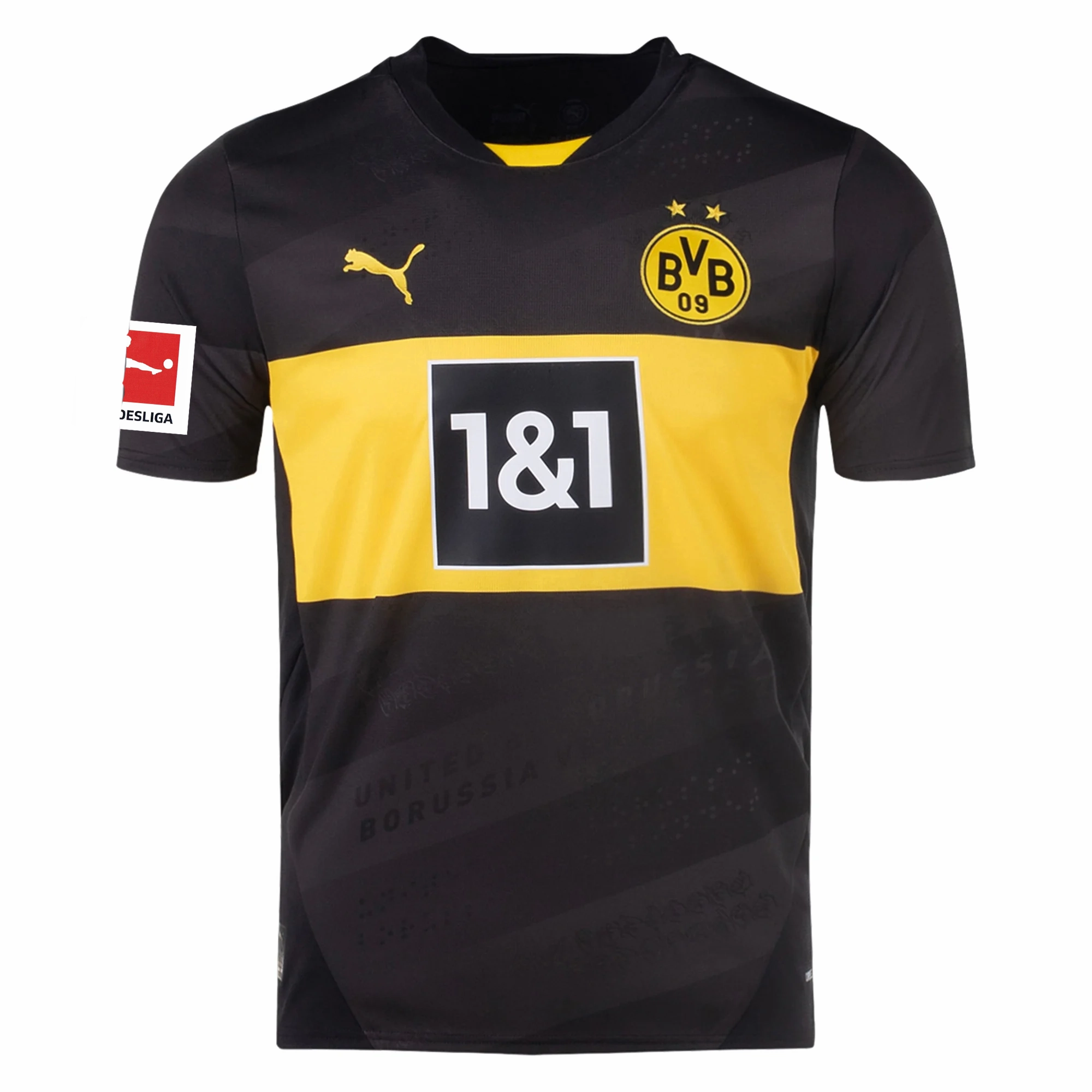 Reinforced Armholes Snag Resistant Knit Puma Borussia Dortmund Serhou Guirassy Away Jersey w/ Bundesliga Patch 24/25 (Puma Black/Faster Yellow)