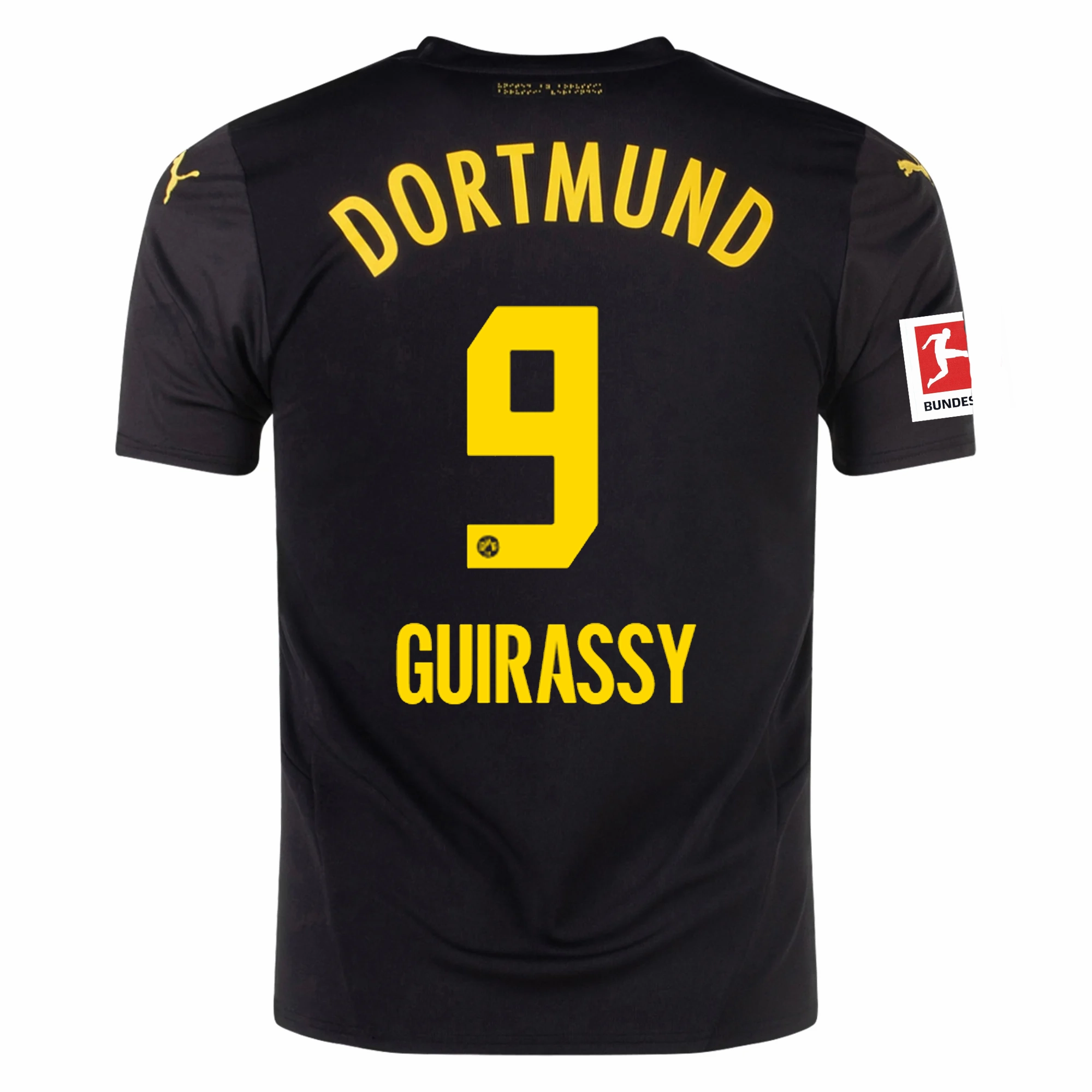 Puma Borussia Dortmund Serhou Guirassy Away Jersey w/ Bundesliga Patch 24/25 (Puma Black/Faster Yellow) Unisex style