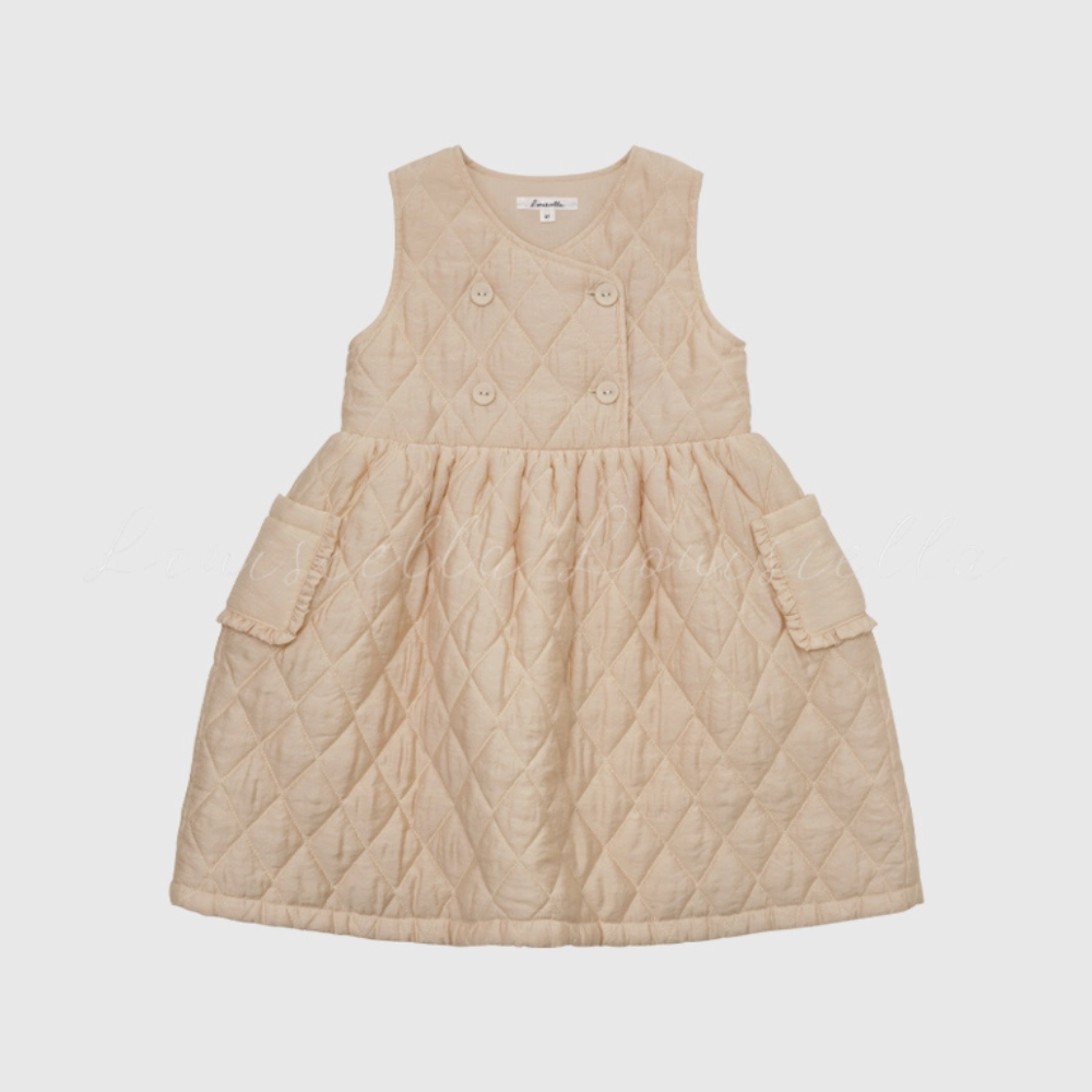 Indoor Event Matte Look Louisiella Lavien Quilting Dress, Peach Beige