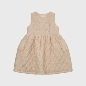 Indoor Event Matte Look Louisiella Lavien Quilting Dress, Peach Beige