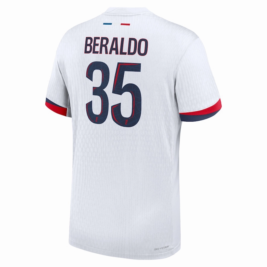 Stylish Outfit Training Ready Gear Nike Paris Saint-Germain Authentic Lucas Beraldo Away Jersey 24/25 (White/Midnight Navy)
