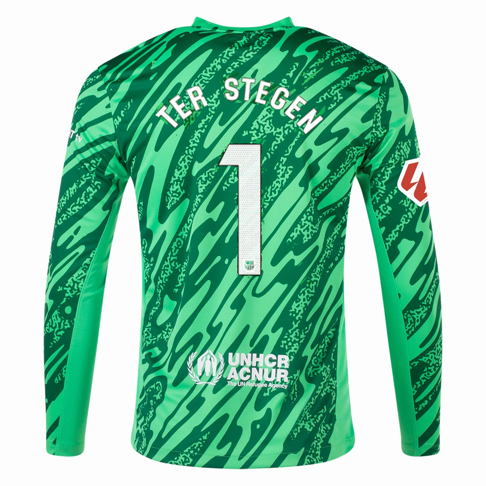 Nike Barcelona Goalkeeper Marc Andre Ter Stegen Jersey w/ La Liga Patch 24/25 (Green Spark/Pine Green/White) Practical Wear