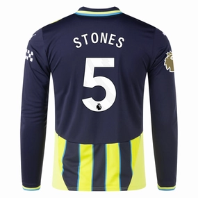 Puma Manchester City John Stones Long Sleeve Away Jersey w/ EPL   Club World Cup Patch 24/25 (New Navy/Yellow Glow) Light Training
