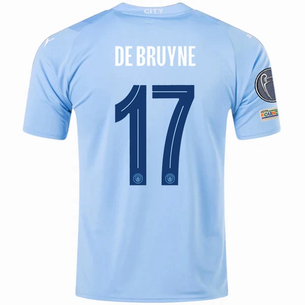 Action Fit Puma Manchester City Kevin De Bruyne Home Jersey w/ Champions League   Club World Cup Patches 23/24 (Team Light Blue/Puma White)