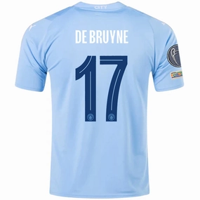 Action Fit Puma Manchester City Kevin De Bruyne Home Jersey w/ Champions League   Club World Cup Patches 23/24 (Team Light Blue/Puma White)