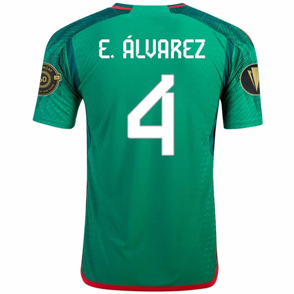Brushed Inner Lining adidas Mexico Edson ??lvarez Authentic Home Jersey w/ Gold Cup Patches 22/23 (Vivid Green)