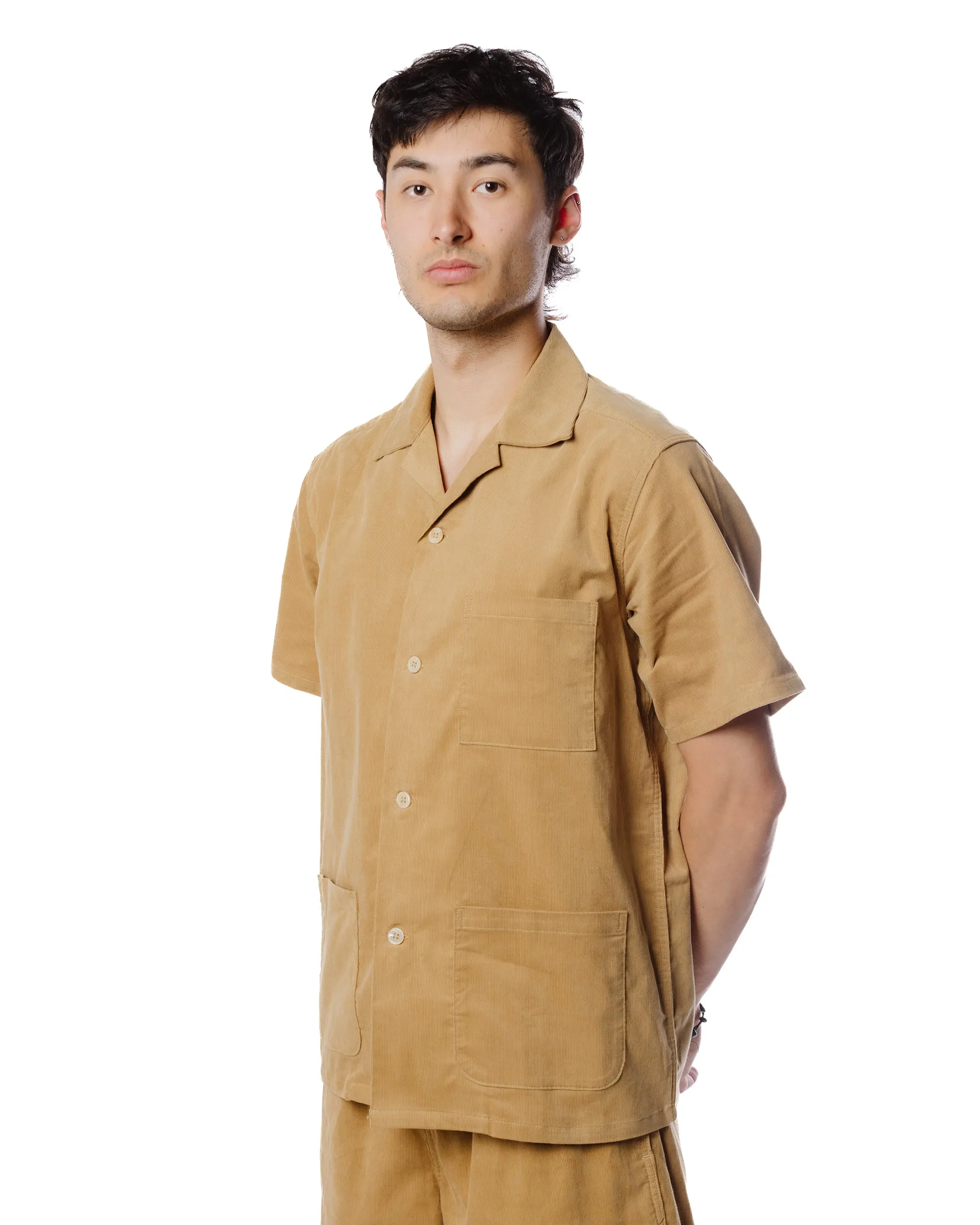 The Real McCoy's MS23007 Open Collar Resort S/S Shirt / Summer Corduroy Beige Military Inspired