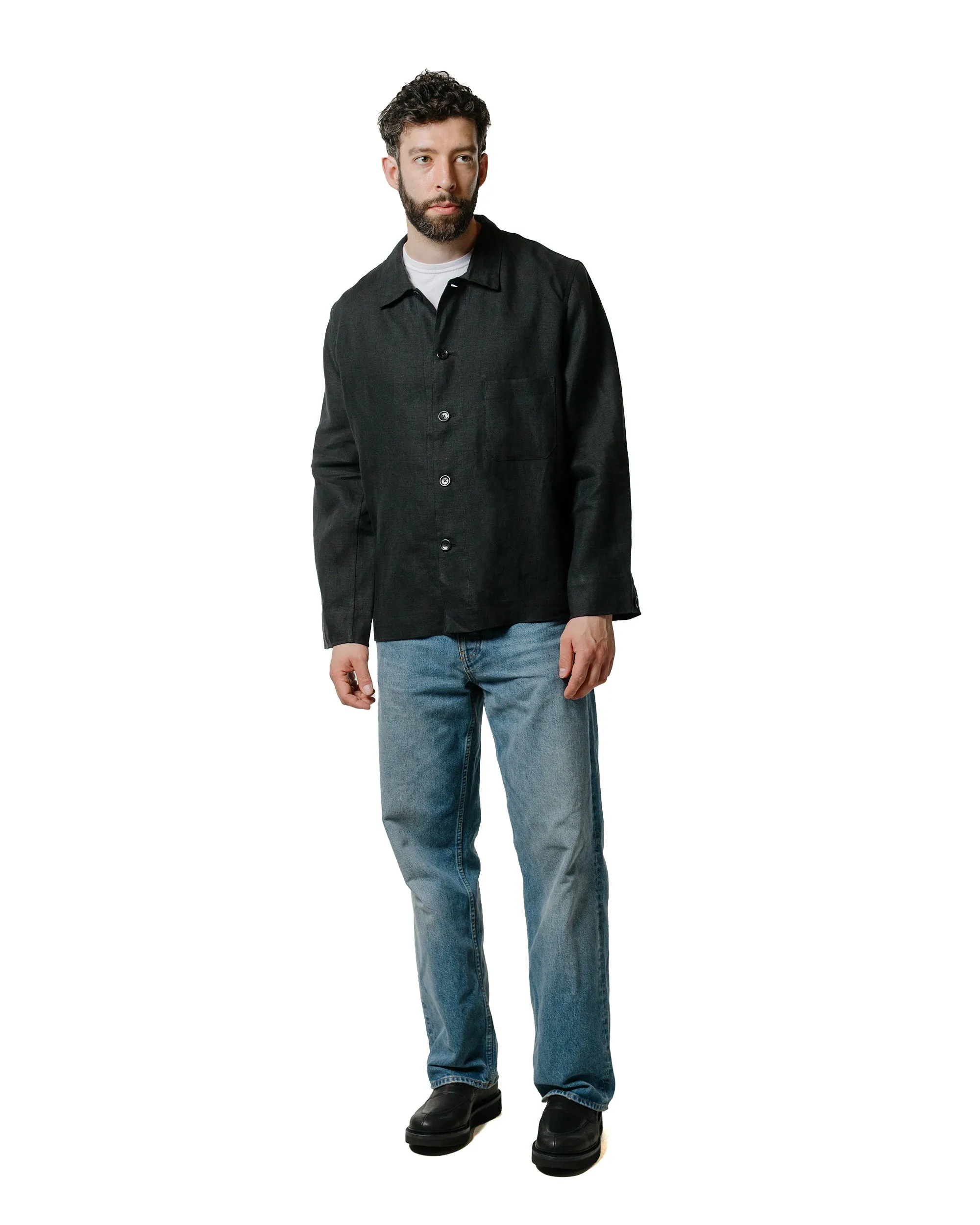 James Coward Transport Shirt Black Welterweight Belgian Linen Non Restrictive Fit Timeless Piece