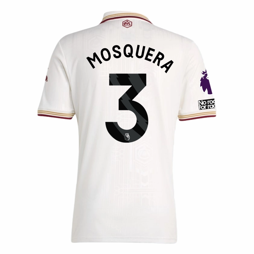 Breathable Gear Raglan Sleeve Cut adidas Mosquera Men's Arsenal FC Third Jersey 25/26 w/ NRFR   EPL Patches (White/Burgundy)