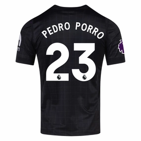 Neutral palette Nike Pedro Porro Men's Tottenham Away Jersey w/ EPL   No Room For Racism Patches 25/26 (Black/Iron)