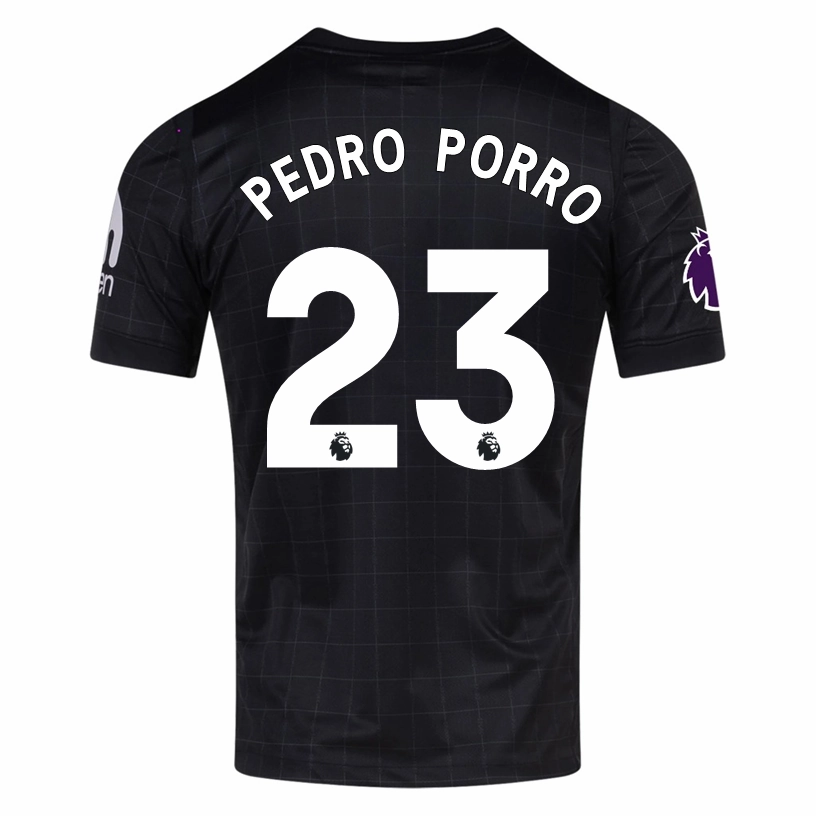 Neutral palette Nike Pedro Porro Men's Tottenham Away Jersey w/ EPL   No Room For Racism Patches 25/26 (Black/Iron)
