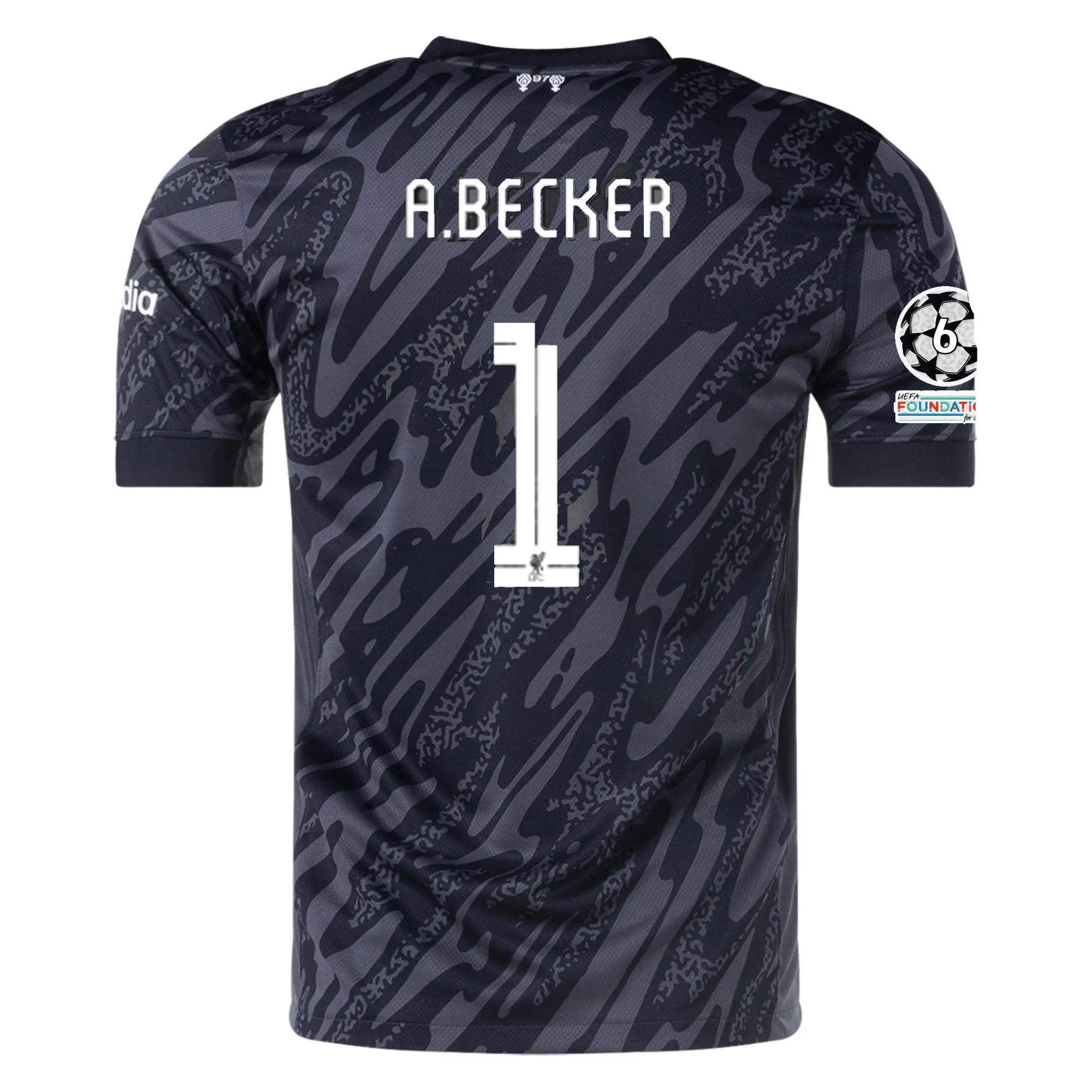 Breath Flow Nike Liverpool Allison Becker Goalkeeper Jersey w/ Champions League Patches 24/25 (Anthracite/Black)