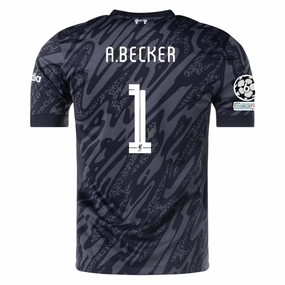 Breath Flow Nike Liverpool Allison Becker Goalkeeper Jersey w/ Champions League Patches 24/25 (Anthracite/Black)
