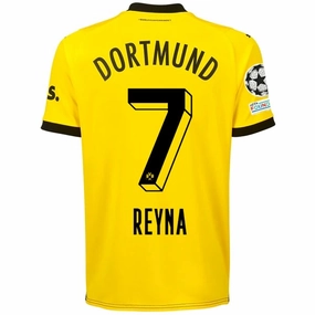 Durable Wicking Channels Puma Borussia Dortmund Giovanni Reyna Home Jersey w/ Champions League Patches 23/24 (Cyber Yellow/Puma Black)