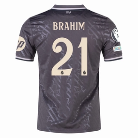 adidas Real Madrid Brahim Diaz Third Jersey w/ Champions League Patches   HP Sponsor 24/25 (Charcoal) Breathable Performance Stretchable Armholes