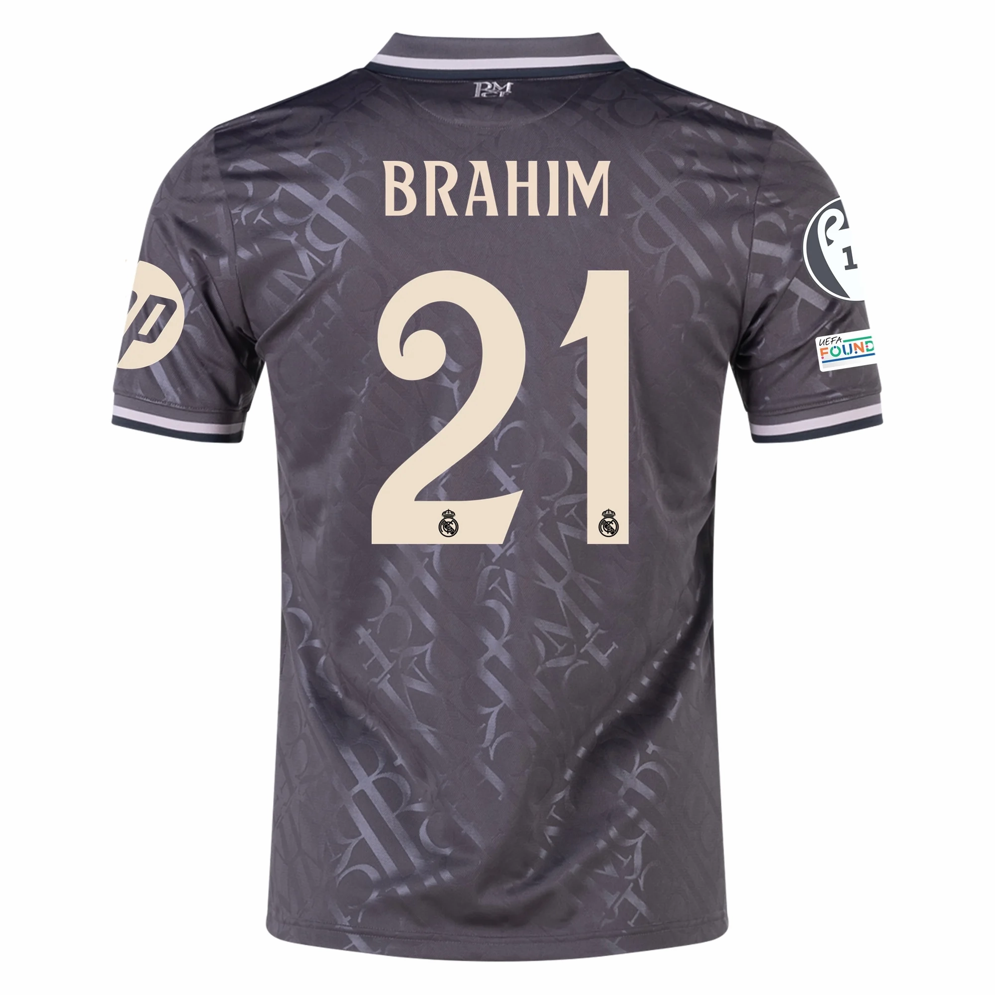 adidas Real Madrid Brahim Diaz Third Jersey w/ Champions League Patches   HP Sponsor 24/25 (Charcoal) Fade Resistant Prints
