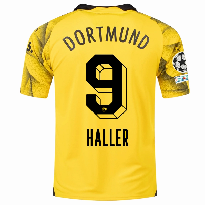 Everyday Wear Light Motion Puma Mens Borussia Dortmund S??bastien Haller Third Jersey w/ Champions League Patches 23/24 (Cyber Yellow/Puma Black)