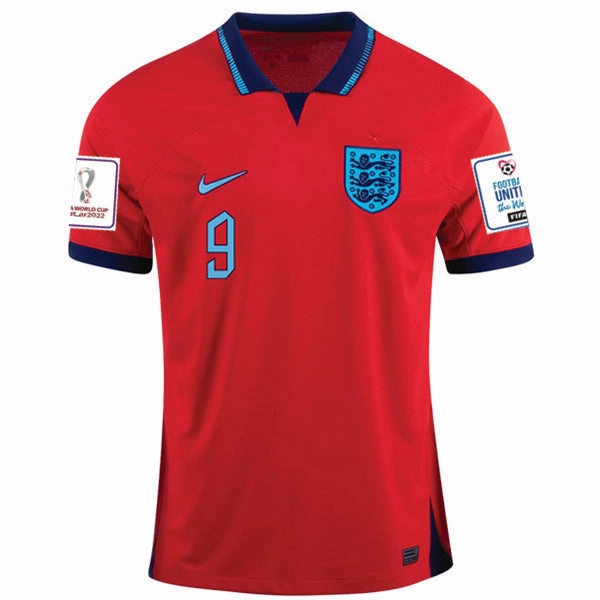Multipanel Construction Nike England Harry Kane Away Jersey 22/23 w/ World Cup 2022 Patches (Challenge Red/Blue Void)