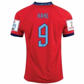 Nike England Harry Kane Away Jersey 22/23 w/ World Cup 2022 Patches (Challenge Red/Blue Void) Wicking Channel Technology