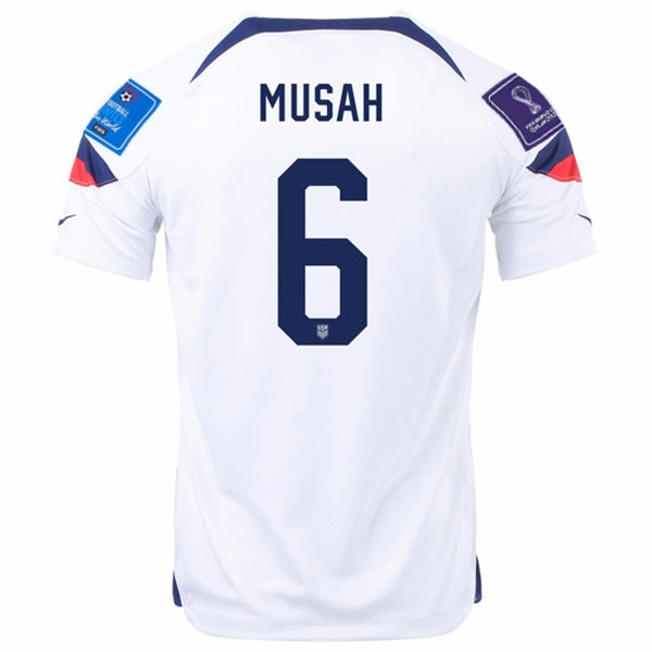 Nike United States Yunus Musah Home Jersey 22/23 w/ World Cup 2022 Patches (White/Loyal Blue) Durable Wear