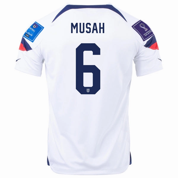 Nike United States Yunus Musah Home Jersey 22/23 w/ World Cup 2022 Patches (White/Loyal Blue) Neutral Style