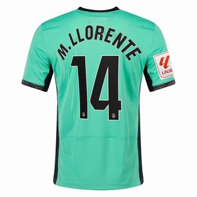 Double Stitched Hem Nike Atletico Madrid Marcos Llorente Third Jersey w/ La Liga Patch 23/24 (Spring Green/Black)