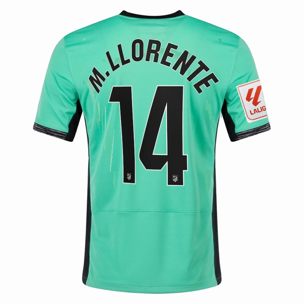 Double Stitched Hem Nike Atletico Madrid Marcos Llorente Third Jersey w/ La Liga Patch 23/24 (Spring Green/Black)