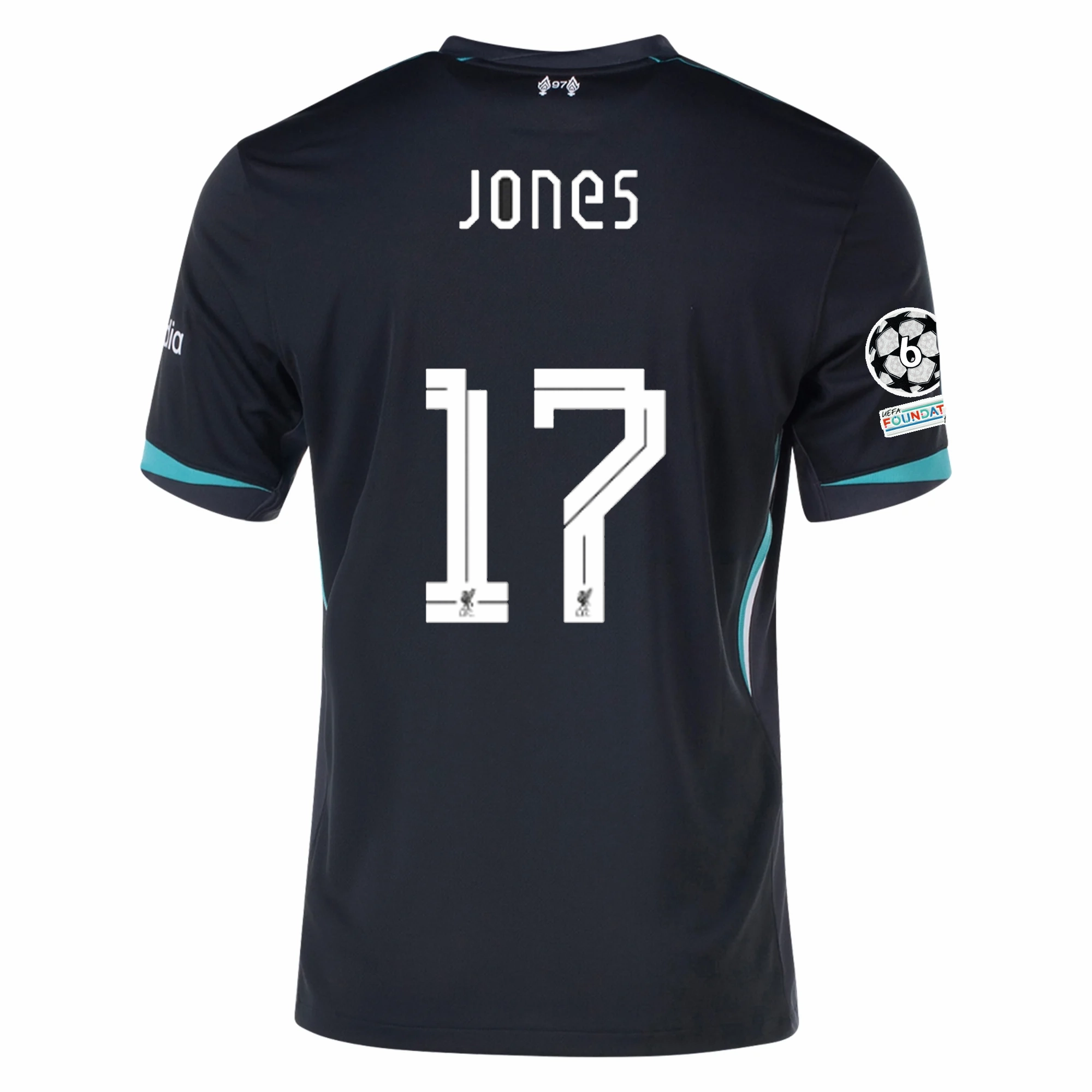 Nike Liverpool Curtis Jones Away Jersey w/ Champions League Patches 24/25 (Night Forest/Washed Teal) Moisture Transfer Smart Wear