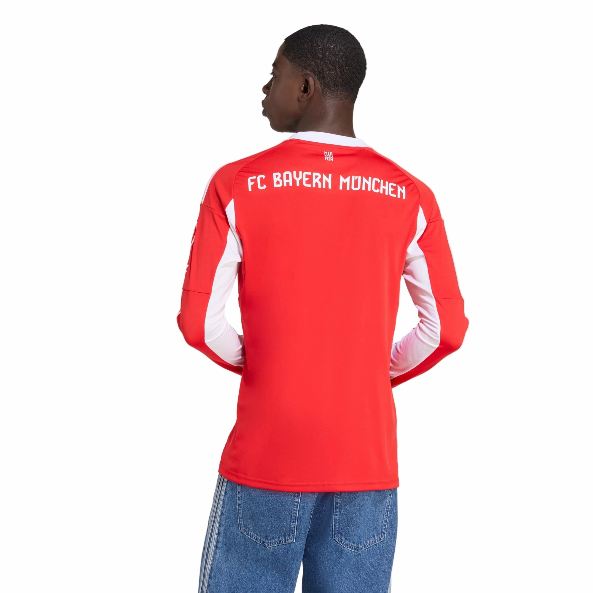 adidas Alphonso Davies Men's Bayern Munich Long Sleeve Home Jersey 25/26 w/ Bundesliga Champions Patch (Red/White) Reinforced Neckline Wind Resistant Barrier
