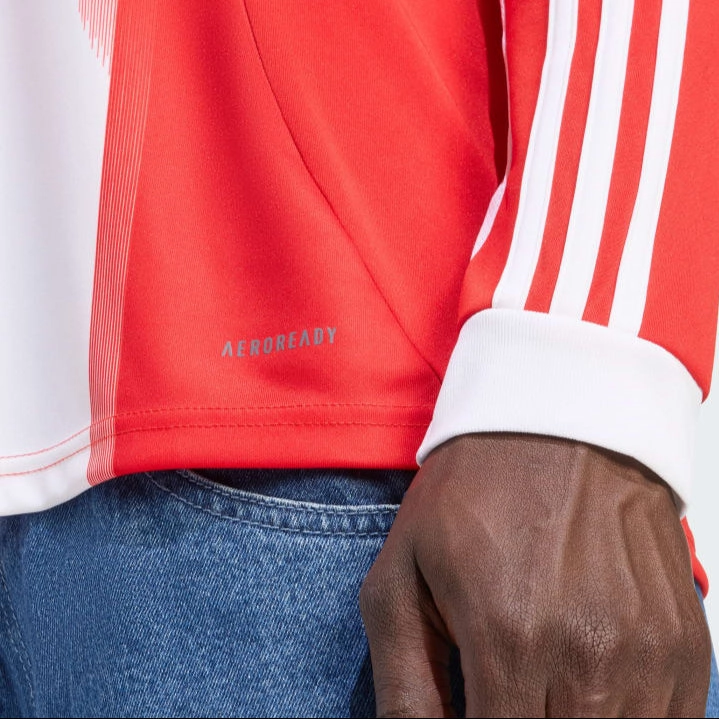 adidas Alphonso Davies Men's Bayern Munich Long Sleeve Home Jersey 25/26 w/ Bundesliga Champions Patch (Red/White) Night Run