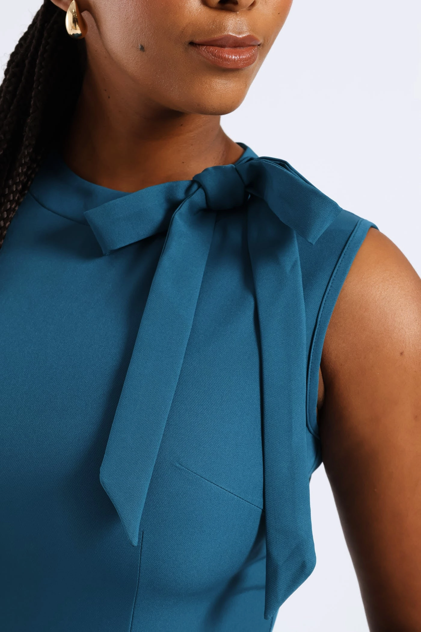 Summer Soft Pure Look Tie Neck Jumpsuit - Teal