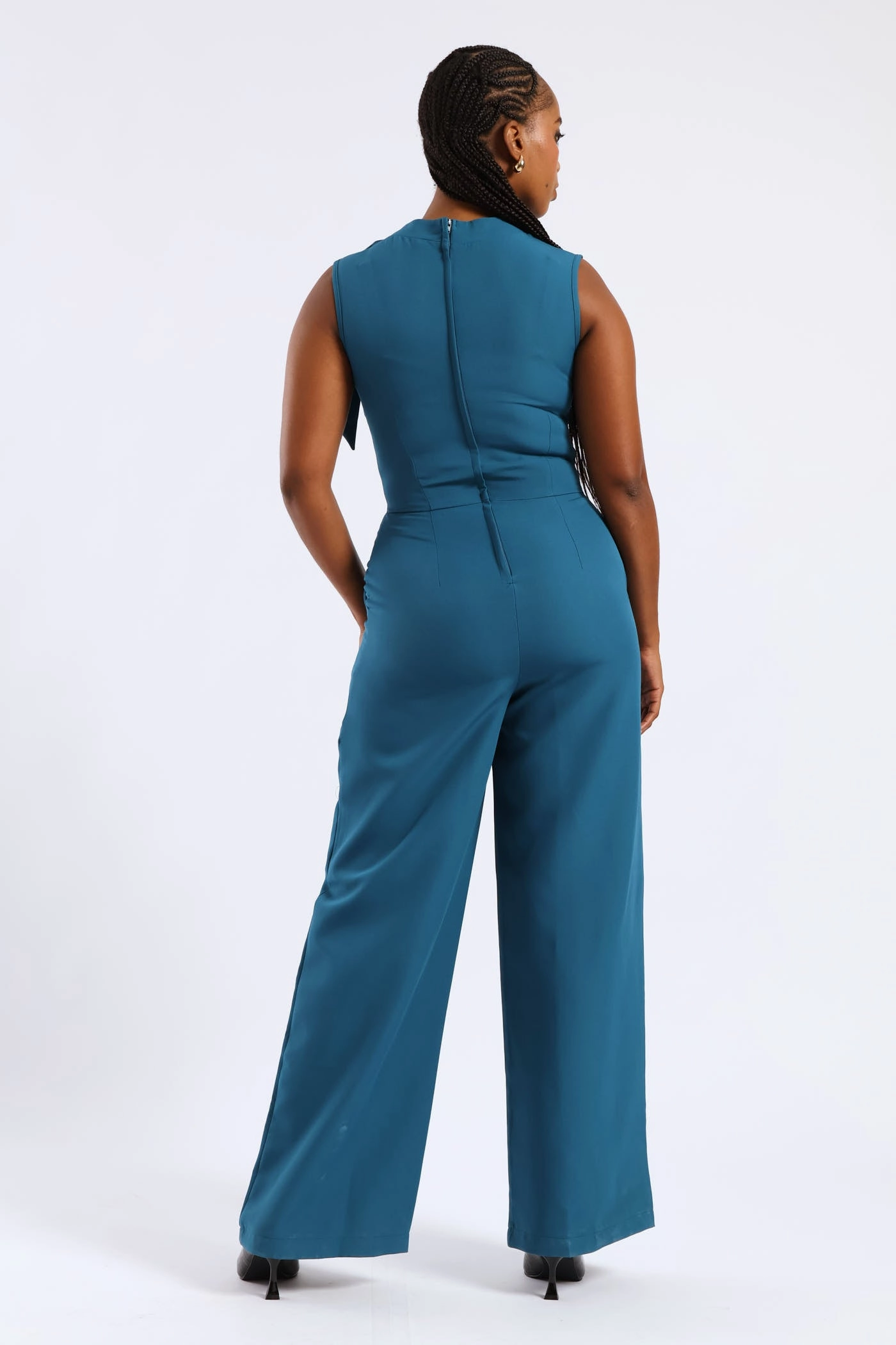 Tie Neck Jumpsuit - Teal Skirt Flare