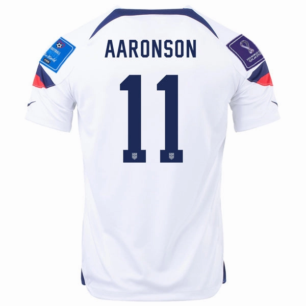 Game Day Smooth Coverage Nike United States Brenden Aaronson Home Jersey 22/23 w/ World Cup 2022 Patches (White/Loyal Blue)