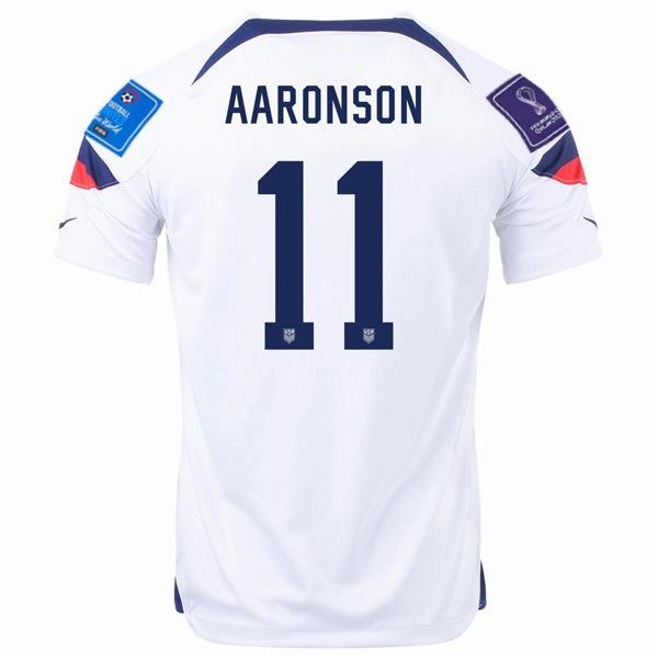 Nike United States Brenden Aaronson Home Jersey 22/23 w/ World Cup 2022 Patches (White/Loyal Blue) Street Fit Ultra Comfort